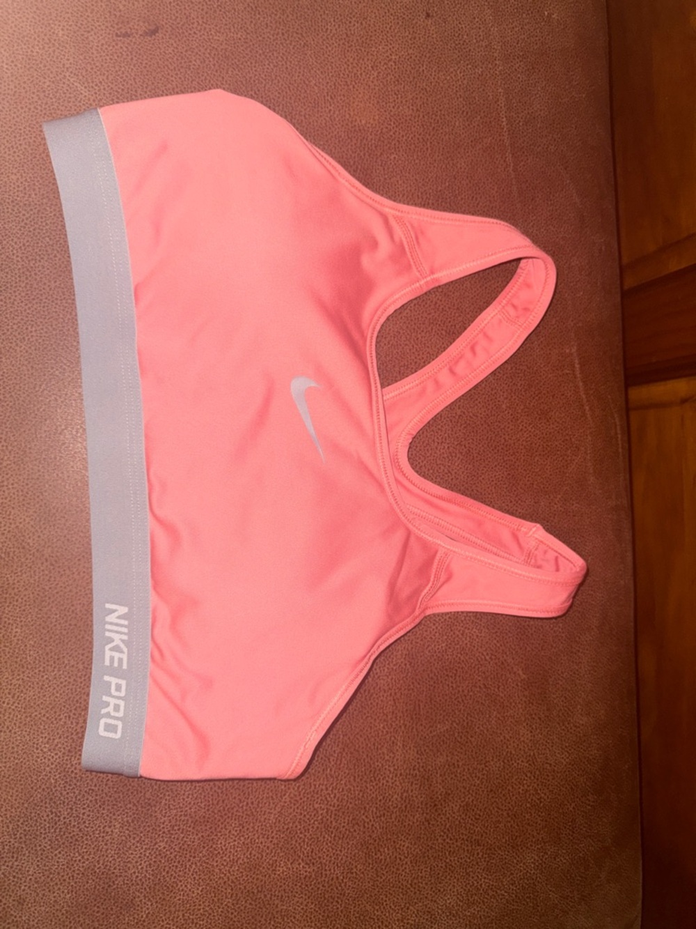 Nike Coral Pink Racerback Sports Bra with Gray Elastic